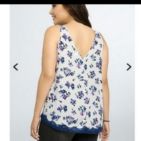 Torrid Chiffon Floral Tank with Blue Lace Trim - Picture 3 of 7